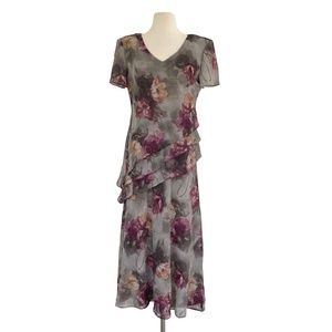 Vintage 90s Floral V Neck Short Sleeve Dress 8